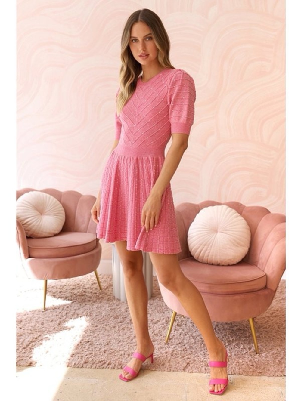 💕✨ Adelyn Rae Sylvie Fit and Flare Pink Knit Dress Size Medium NWT ✨💕